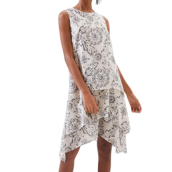 Brunello Cucinelli SS/20 Cream Printed Silk Tiered Mini Dress - Picture 1 of 14